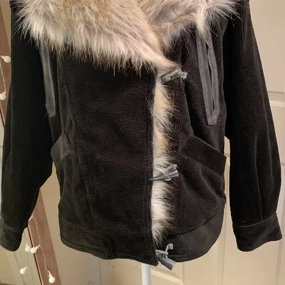 Free People Black Bomber Jacket with Faux Fur Collar - Picture 10 of 16